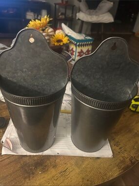 Source Unknown Galvanized Metal Hanging Wall Pockets — Dark Gray